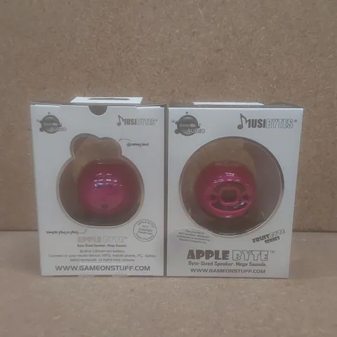 BOX OF APPROX 48 x BRAND NEW MUSIBYTES APPLE FRUIT BYTE PLUG & PLAY MINI SIZED SPEAKERS - PINK