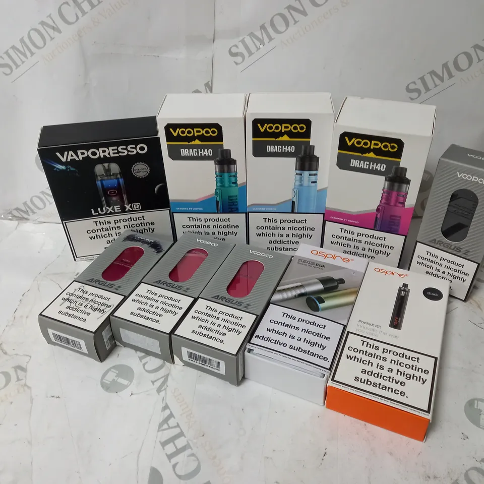 BOX OF APPROXIMATELY 10 ASSORTED E-CIG PRODUCTS TO INCLUDE ASPIRE, VAPORESSO, VOOPOO 