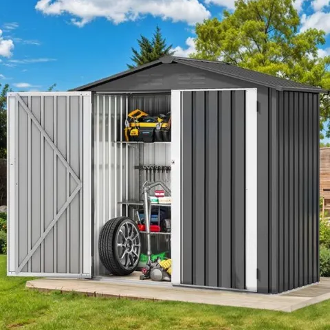 BOXED GARDEN 6 FT. W X 4 FT. D STEEL OUTDOOR STORAGE SHED (1 BOX)