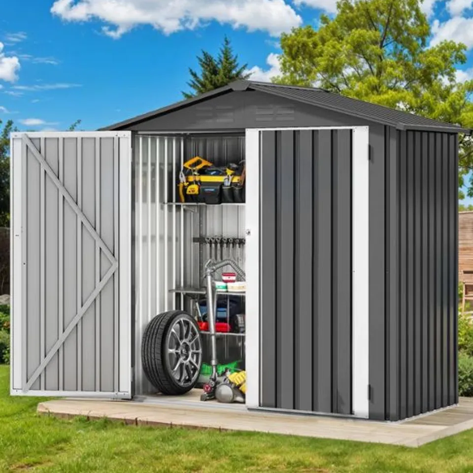 BOXED GARDEN 6 FT. W X 4 FT. D STEEL OUTDOOR STORAGE SHED (1 BOX)