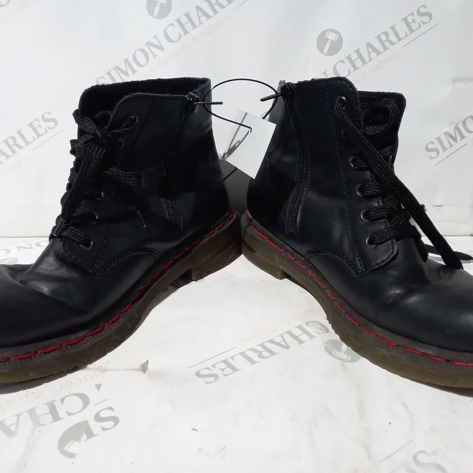 PAIR OF RIEKER LACE UP ANKLE BOOTS BLACK - SIZE 6.5