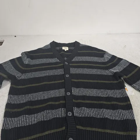REBEL KNIT CARDIGAN – STRIPED NAVY/OLIVE, UK SIZE L