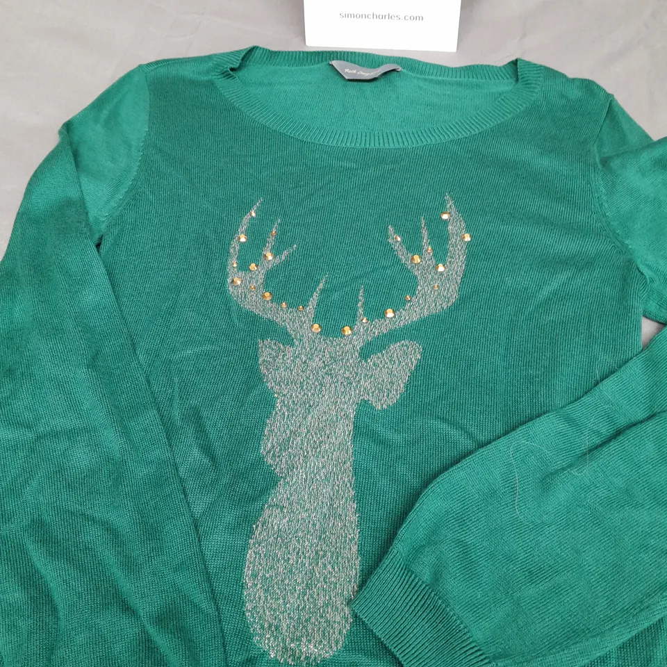 RUTH LANGSFORD LADIES GREEN SEQUINED CHRISTMAS JUMPER SIZE M