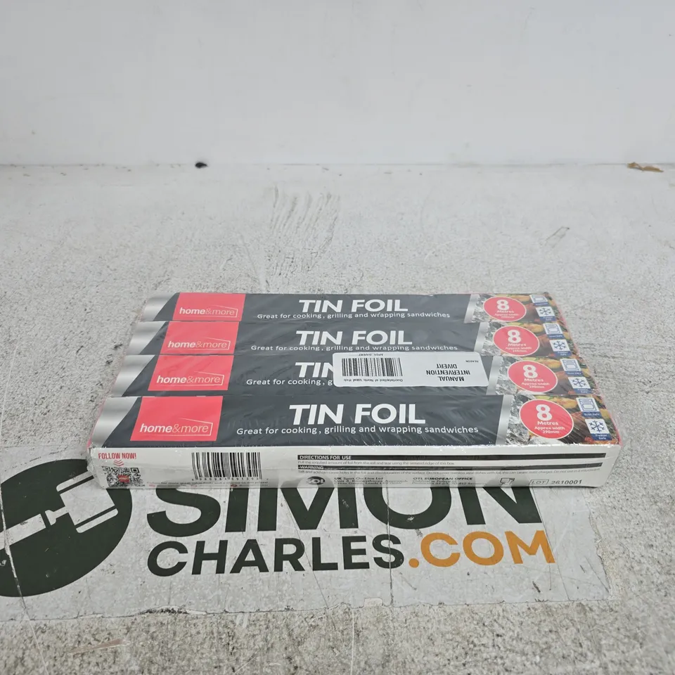 4 X HOME&MORE TIN FOIL 8 METRES 290MM APPROX WIDTH