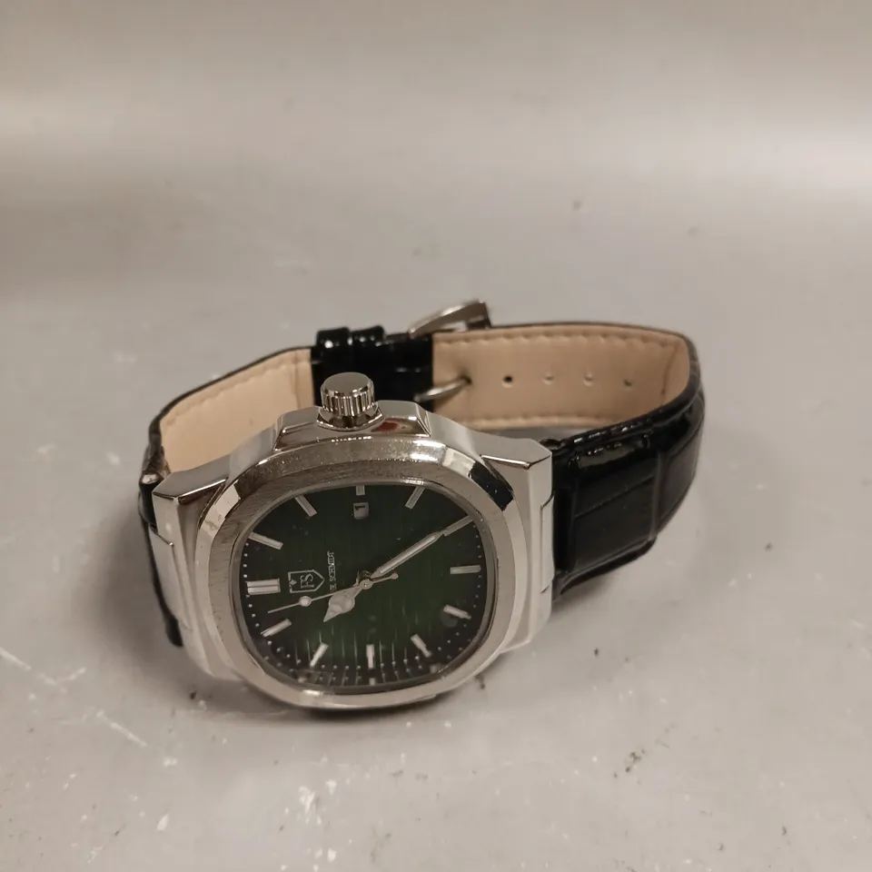 MENS FRANK SCHMIDT WATCH – TEXTURED DIAL WITH DATE – LEATHER STRAP- MODEL: FSL AMBASSADOR – 3ATM WATER RESISTANT