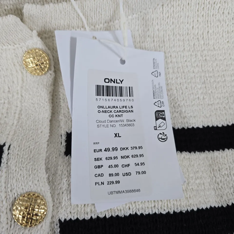 ONLY LAURA LIFE LS O-NECK CARDIGAN – CREAM WITH BLACK STRIPES, XL
