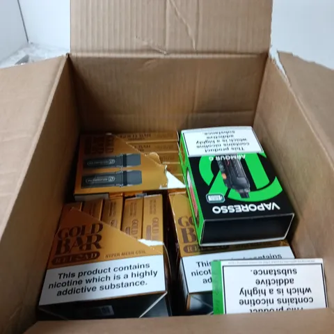BOX OF APPROXIMATELY 30 ASSORTED ECIGS INCLUDING VAPERESSO AND GOLD BAR