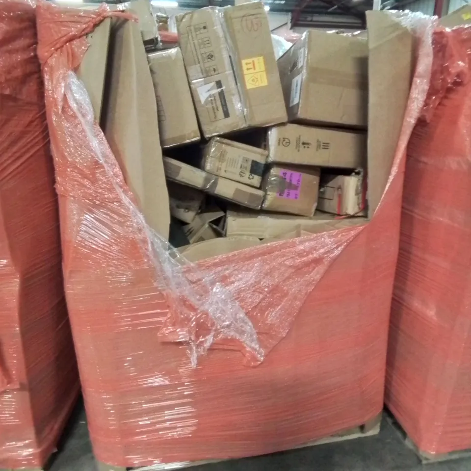 PALLET CONTAINING VARIOUS ASSORTED ITEMS TO INCLUDE  MODERN FLOOR LAMP, PAPER SHREDDERS, CAT LITTER TRAY AND LOTS MORE UNMARKED BOXED ITEMS 