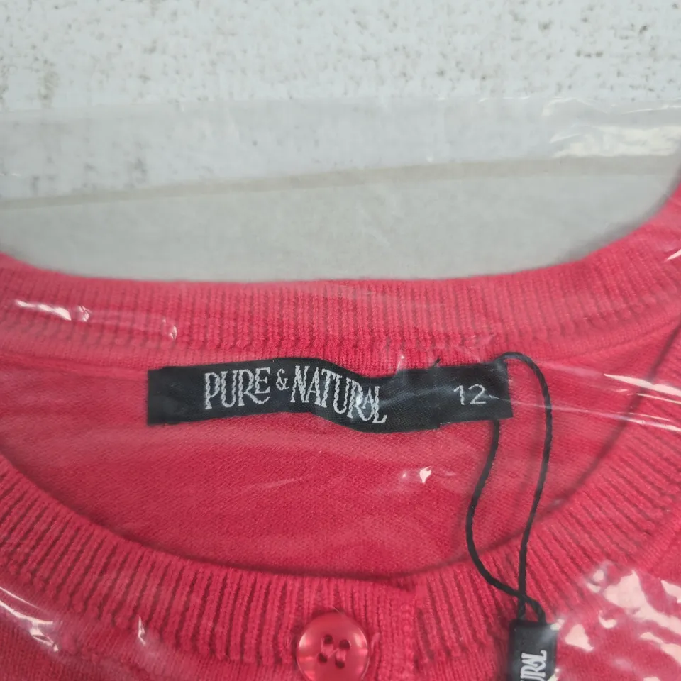 PURE & NATURAL LADIES CREW NECK CARDIGAN – CORAL – UK SIZE 12
