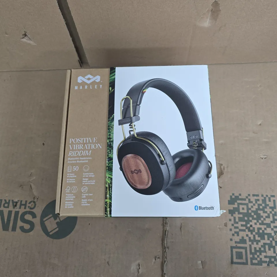 MARLEY POSITIVE VIBRATION RIDDIM BLUETOOTH HEADPHONES – OVER-EAR, BLACK WITH WOOD ACCENTS