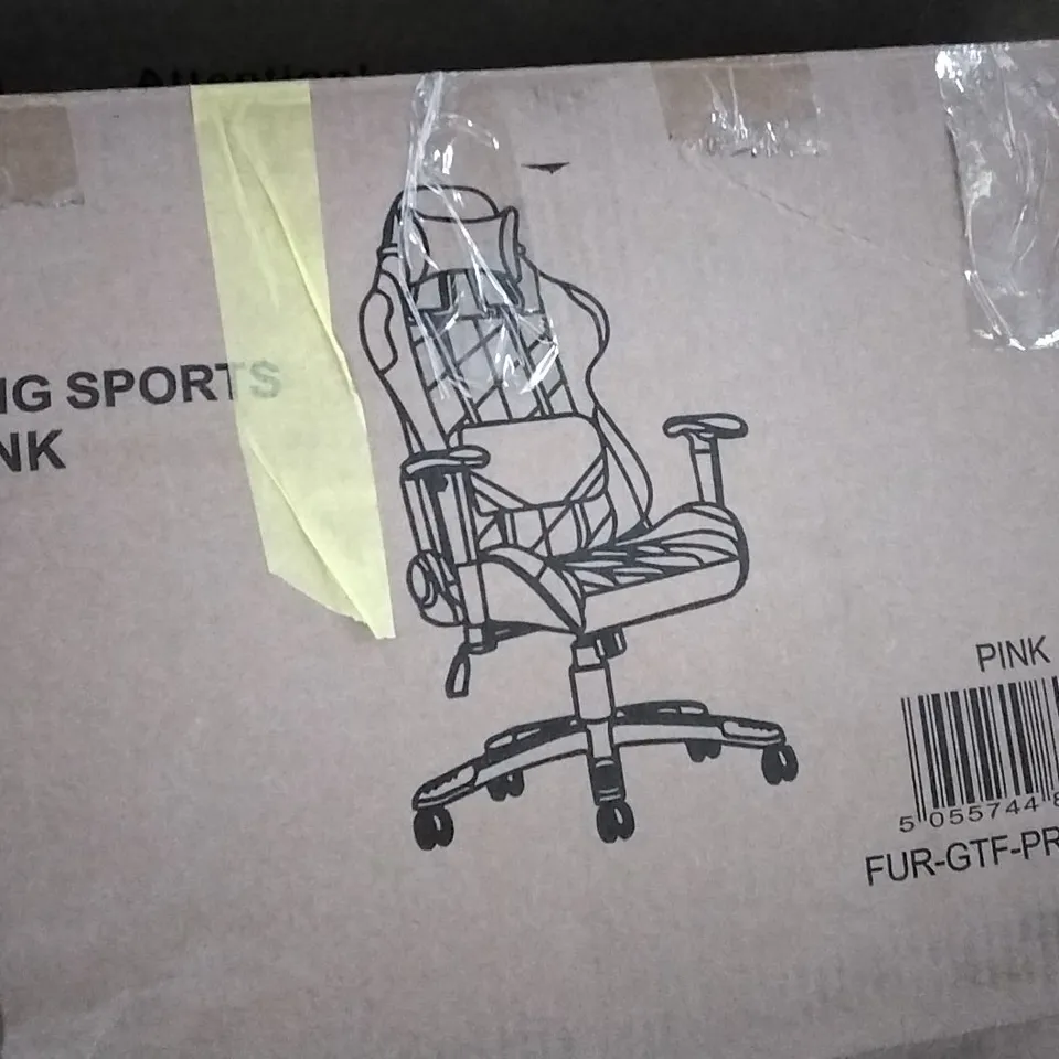 BOXED GTFORCE PROGT LEATHER RACING SPORTS OFFICE CHAIR IN WHITE AND PINK 