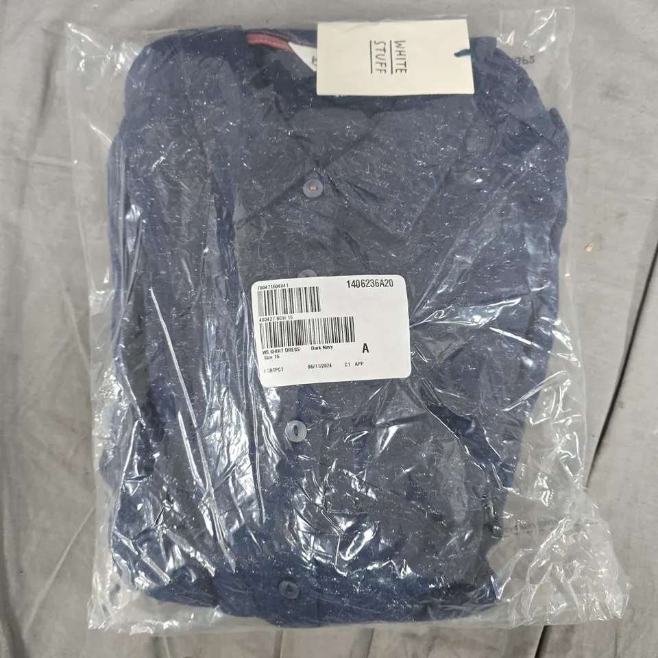BAGGED WHITE STUFF RUA SPARKLE JERSEY SHIRT DRESS IN DARK NAVY - UK 16