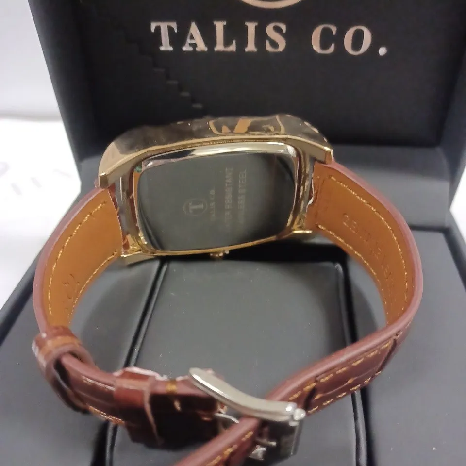 TALIS CO MOON PHASE MOVEMENT SUB DIAL BROWN LEATHER STRAP WRISTWATCH 