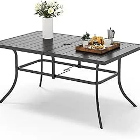 BOXED MFSTUDIOO 6-PERSON OUTDOOR METAL STEEL SLAT DINING RECTANGLE TABLE - BLACK (1 BOX)
