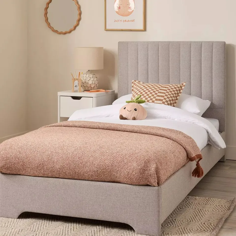BOXED CASEY SINGLE BED - LIGHT GREY (2 BOXES)