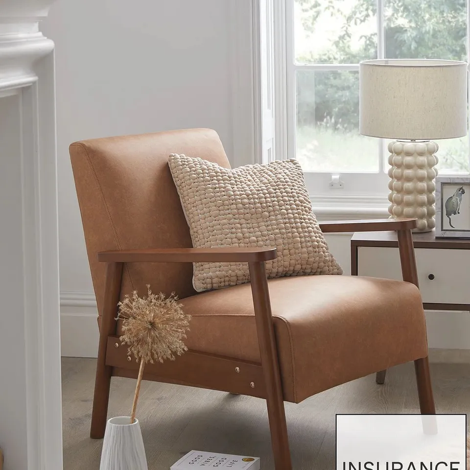 ETHAN FAUX LEATHER ACCENT ARMCHAIR - TAN RRP £0
