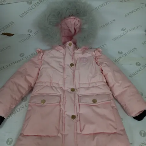 GIRLS TED BAKER PINK COAT WITH FAUX FUR HOOD SIZE 2 YEARS