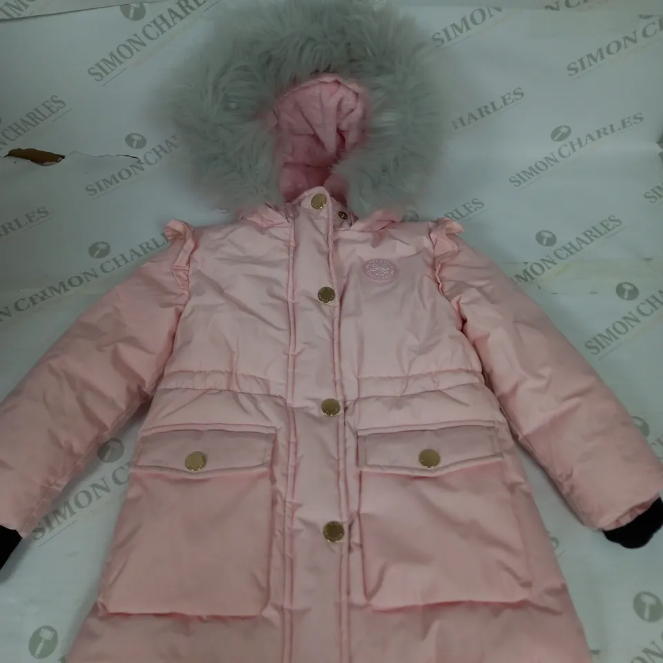 GIRLS TED BAKER PINK COAT WITH FAUX FUR HOOD SIZE 2 YEARS