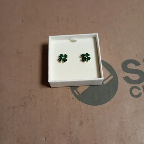 SWAROVSKI GREEN CLOVER STUD EARRINGS BOXED