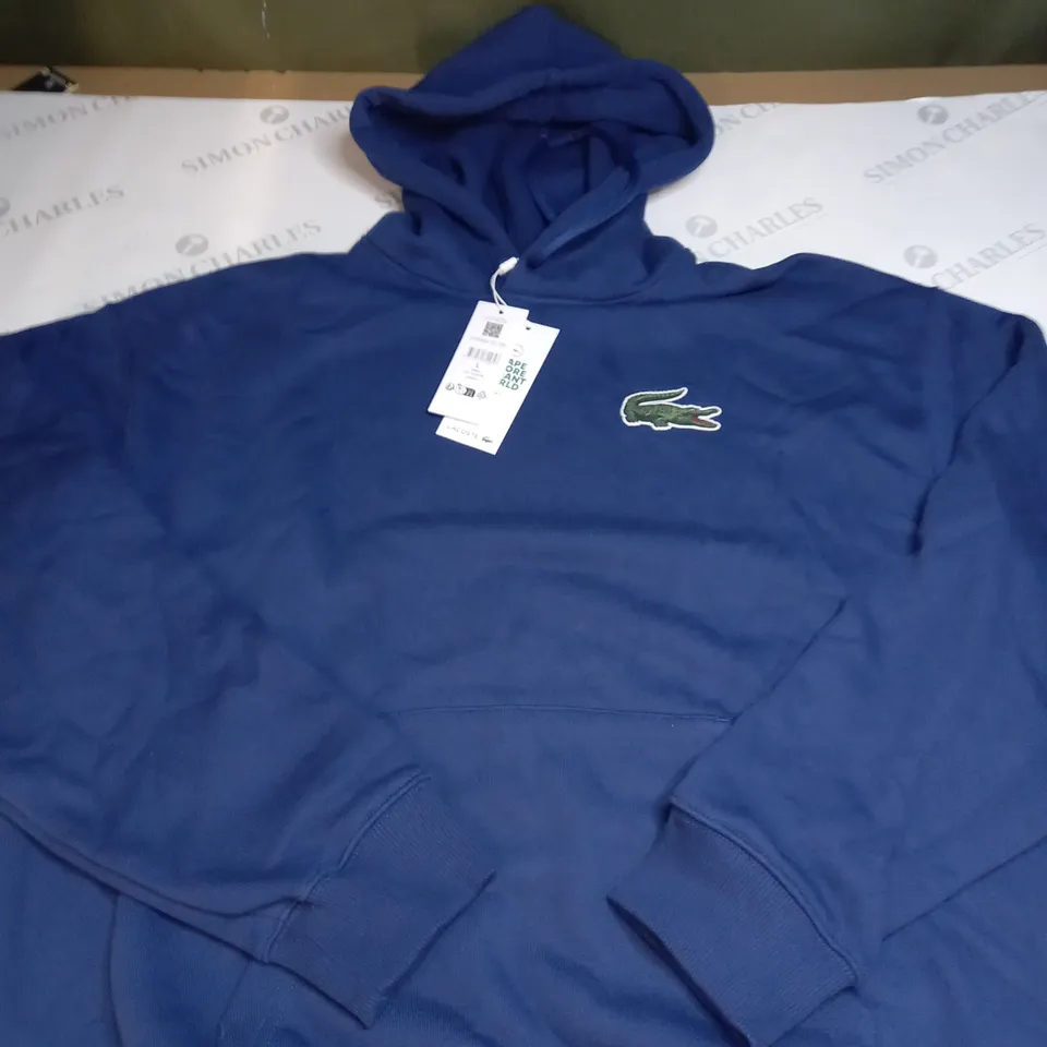 LACOSTE LOGO BLUE HOODIE SIZE L 