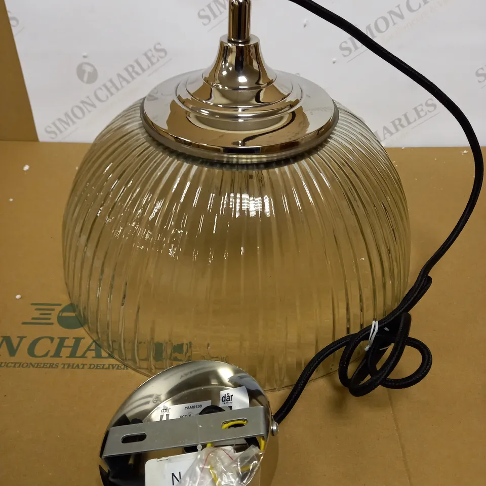 DAR LIGHTING YAMBOL PENDANT POLISHED NICKEL CLEAR GLASS LIGHT FIXTURE