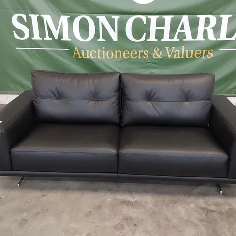 QUALITY ITALIAN DESIGNER CLAUDIO THREE SEATER SOFA BLACK LEATHER