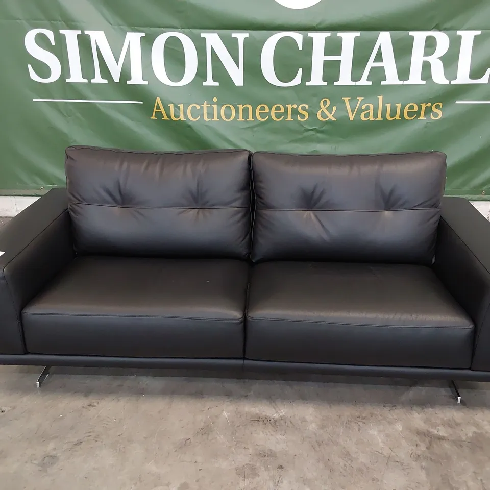 QUALITY ITALIAN DESIGNER CLAUDIO THREE SEATER SOFA BLACK LEATHER 