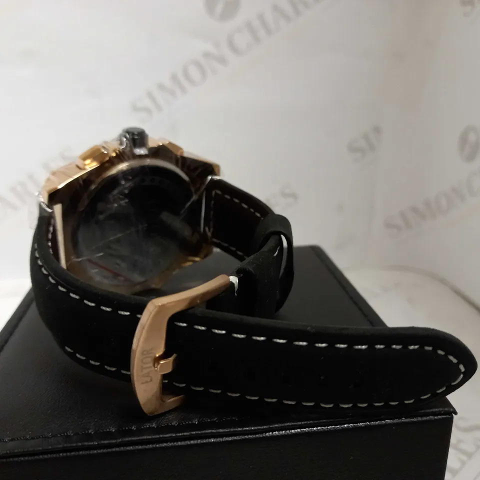 LATOR CALIBRE BLACK DIAL LEATHER STRAP WRISTWATCH RRP £635