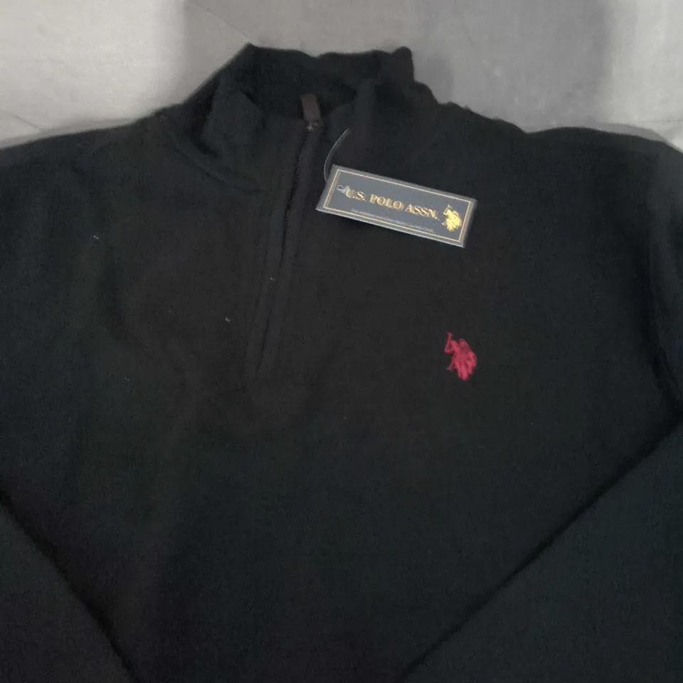 US POLO ASSN BLACK ZIP-NECK POLO SHIRT - SIZE S