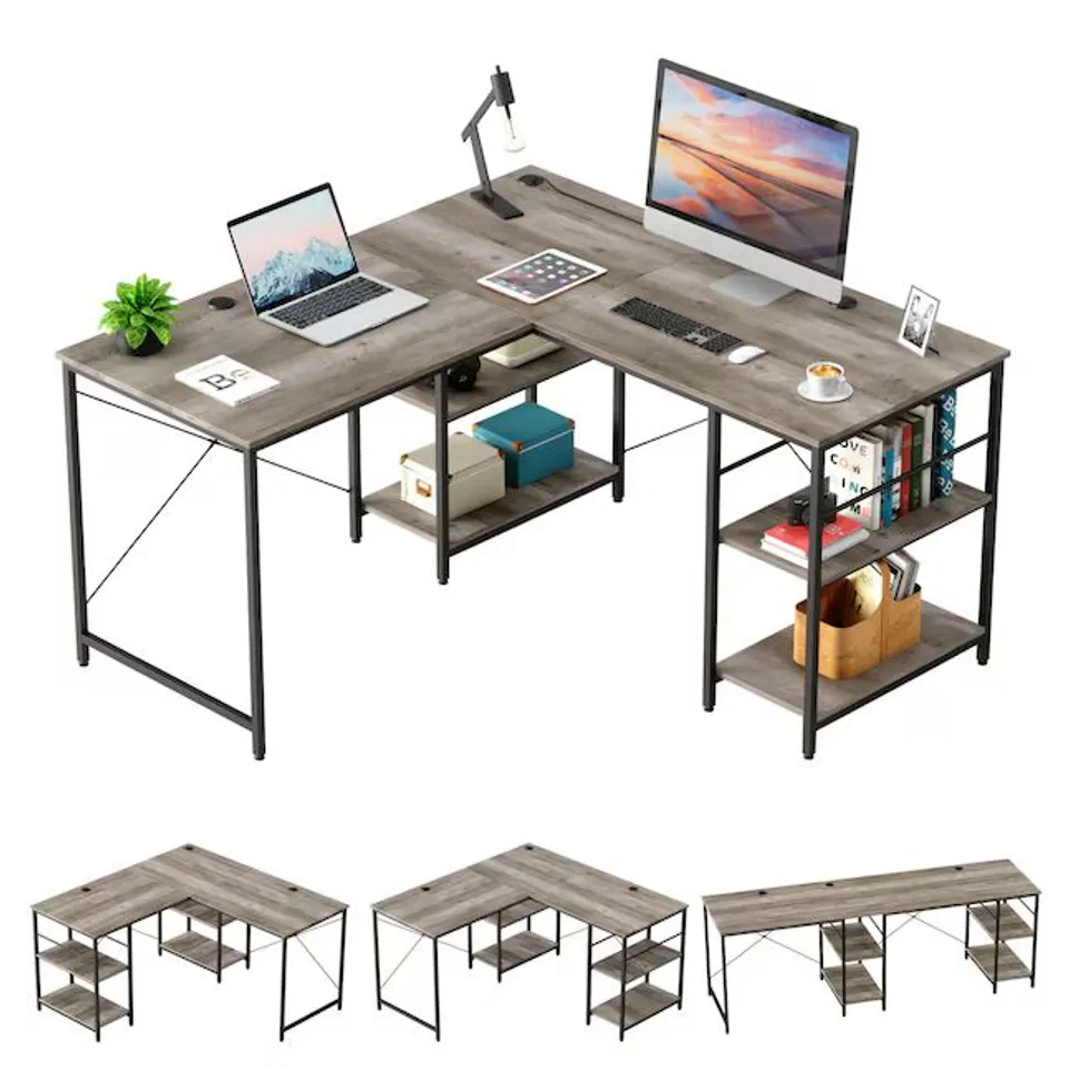 Boxed Bestier 55.12-in W 4-Shelf Gray Computer Desk