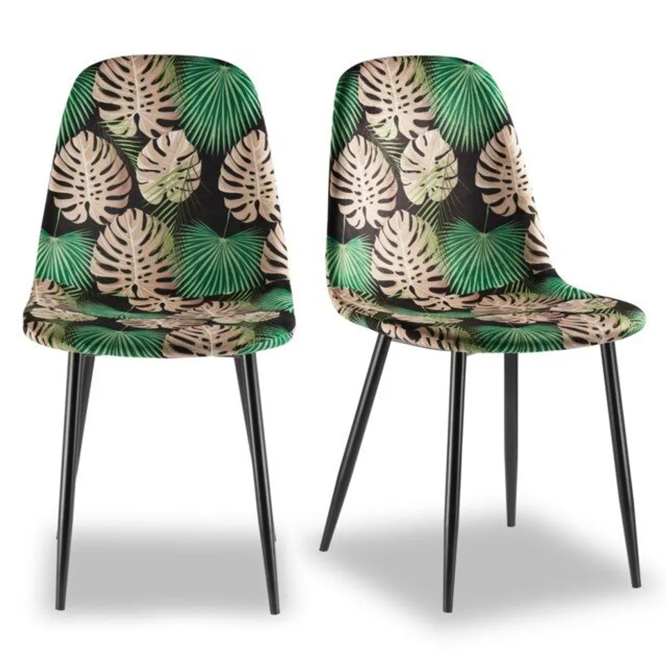 BOXED SET OF 2 LEIGHTON PALM PRINT DINING CHAIRS (1 BOX)