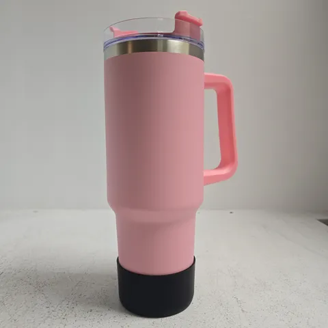 PINK INSULATED TRAVEL MUG WITH LID AND PINK HANDLE