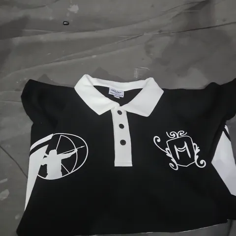MARAUDER BLACK POLO SHIRT WITH WHITE COLLAR AND CREST LOGOS SIZE M