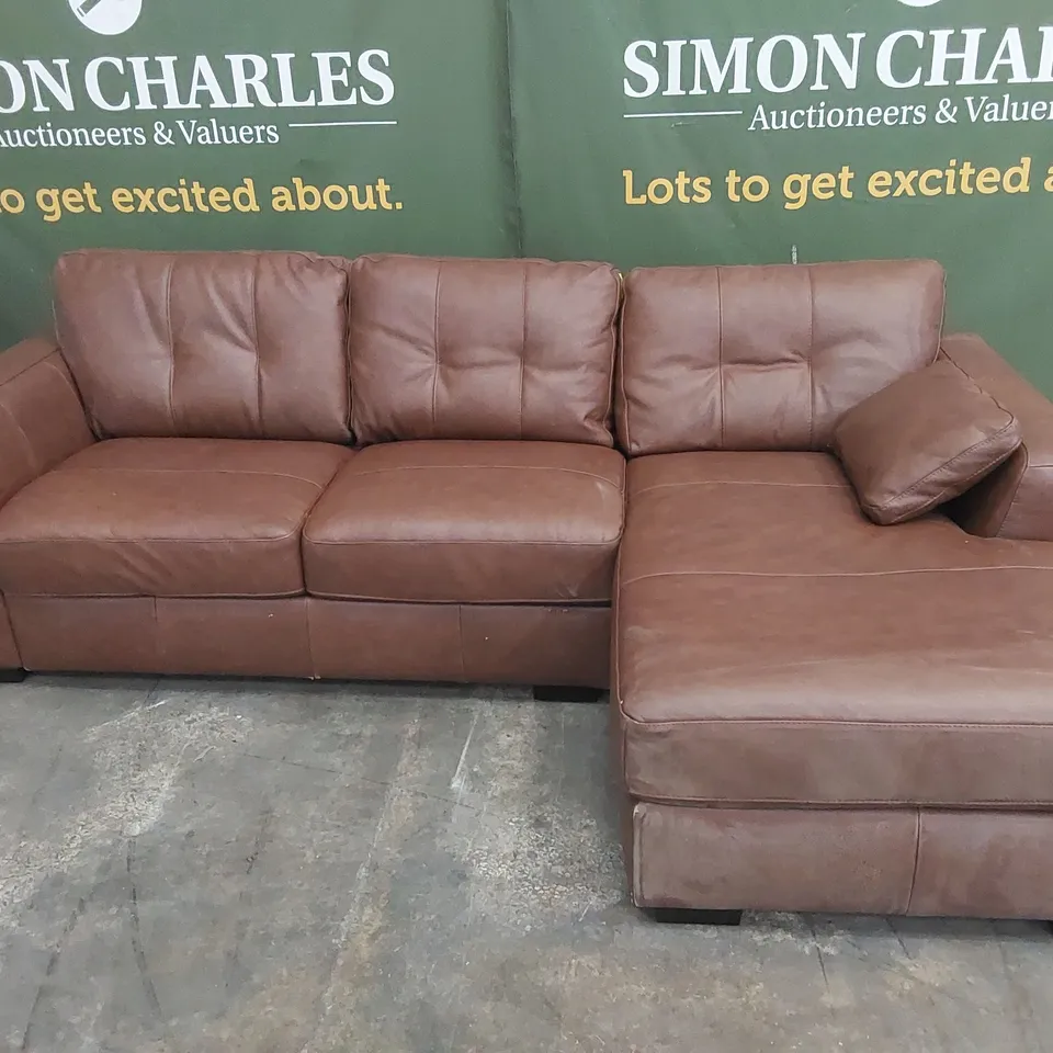 ARDEN LEATHER CORNER CHAISE SOFA - BROWN RRP £2399