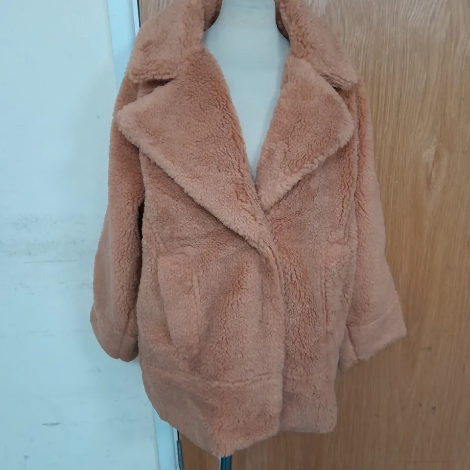 ASOS DESIGN OVERSIZED BORG COAT IN BURNT ORANGE SIZE 8