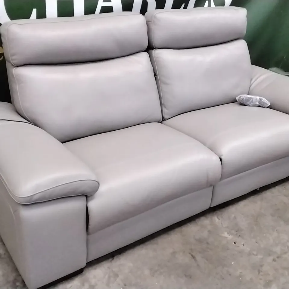 QUALITY ITALIAN DESIGNER MERRY DUE 3 SEATER POWER RECLINER SOFA IN ELEPHANT GREY LEATHER