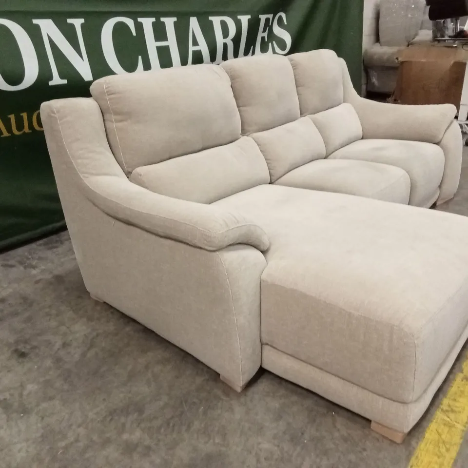 QUALITY DESIGNER ITALIAN MADE DEGANO FABRIC 3 SEATER CHAISE SOFA - BEIGE