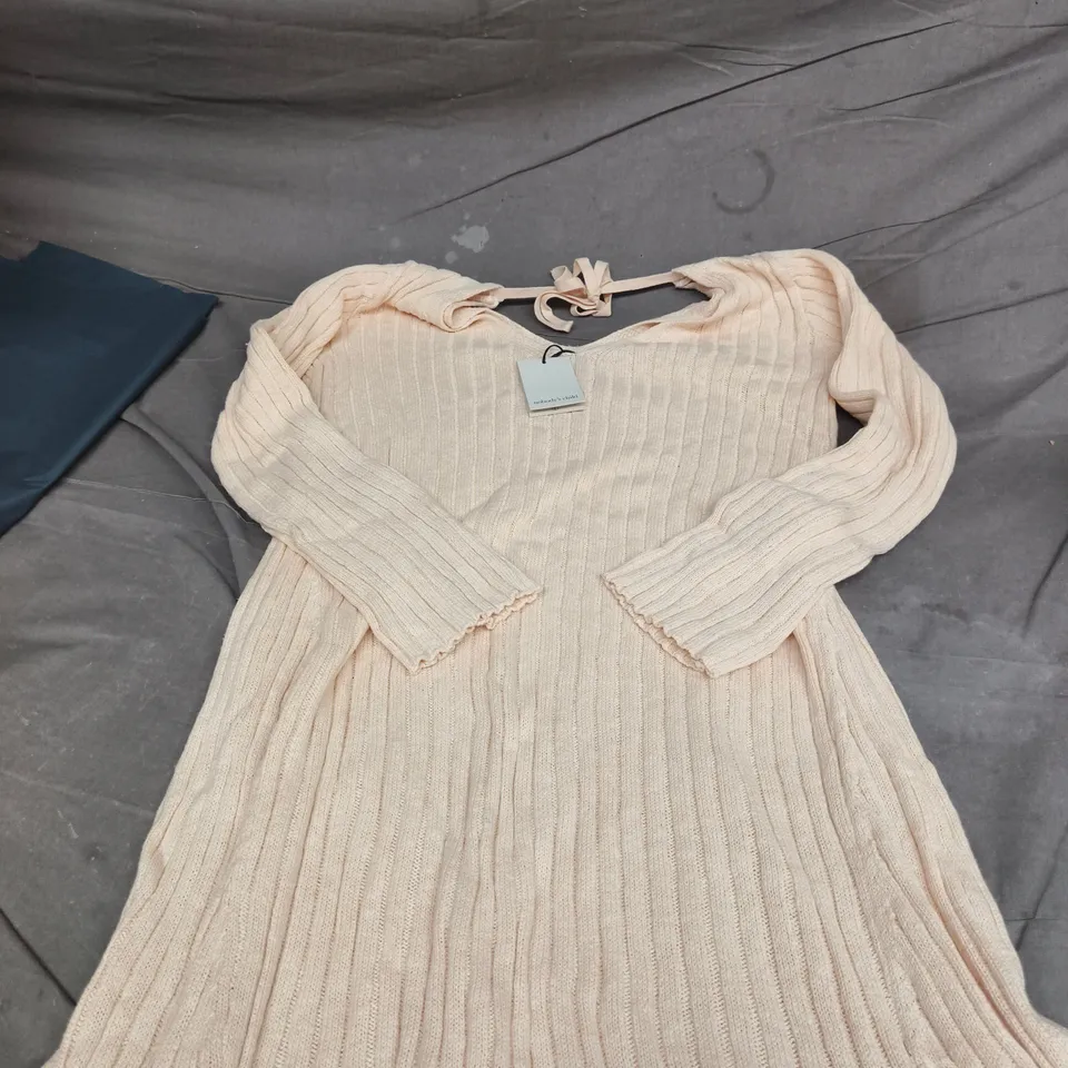 NOBODY'S CHILD BEIGE WIDE RIB KNITTED DRESS, UK M (WOMEN'S CLOTHING) – TAG READS 'LIVE GENTLY UPON THIS EARTH. BE KIND.'