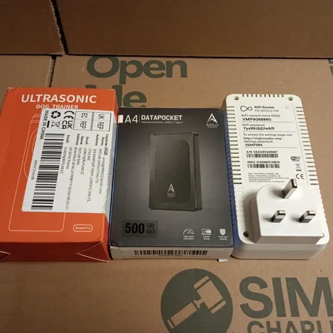 APPROX 10 ASSORTED ITEMS TO INCLUDE ULTRASONIC DOG TRAINER,WIRELESS REPEATER , AND WIFI BOOSTER