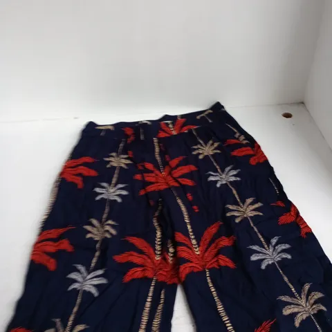 JD WILLIAMS NAVY PALM-PRINT WIDE-LEG PANTS – UK SIZE 20
