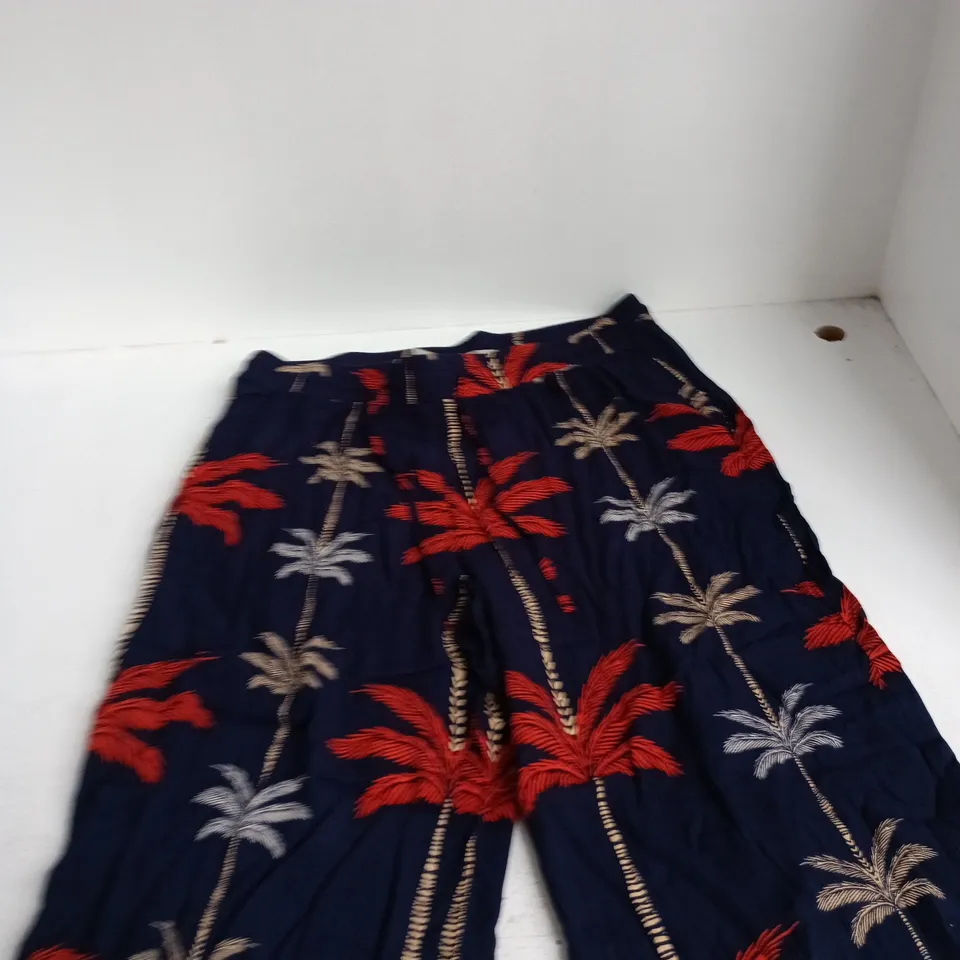 JD WILLIAMS NAVY PALM-PRINT WIDE-LEG PANTS – UK SIZE 20