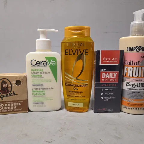 APPROXIMATELY 15 ASSORTED HEALTH & BEAUTY ITEMS TO INCLUDE - SQUATCH WOOD BARREL BOURBON SOAP , CERAVE CREAM TO FOAM , LOREAL ELVIVE OIL ETC