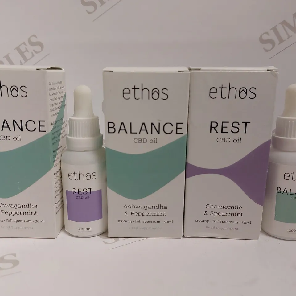 BOX OF 5 ETHOS CBD OILS TO INCLUDE REST AND BALANCE OILS