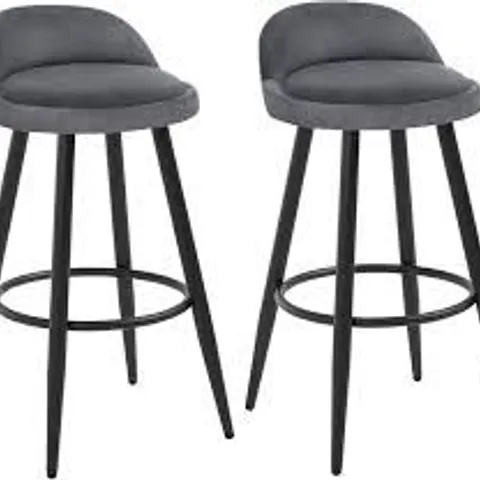 BOXED BAR STOOLS SET OF 2 VELVET SEATS - DARK GREY