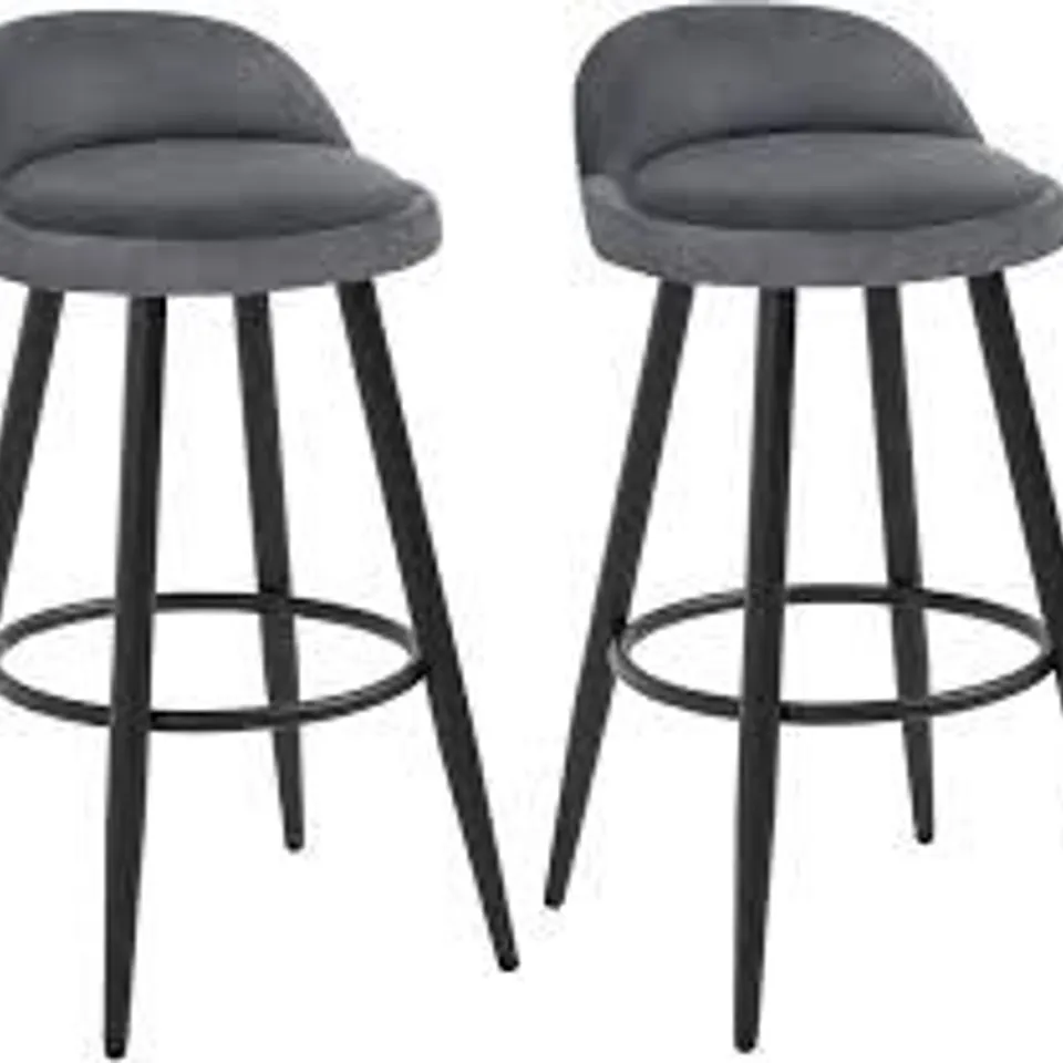 BOXED BAR STOOLS SET OF 2 VELVET SEATS - DARK GREY