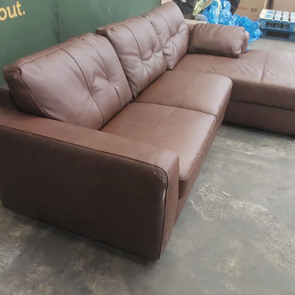 ARDEN LEATHER CORNER CHAISE SOFA - BROWN RRP £2399