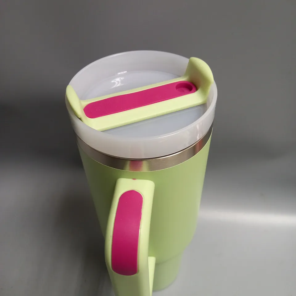 FASHION TALL DRINKING FLASK LIGHT GREEN WITH PINK TRIM