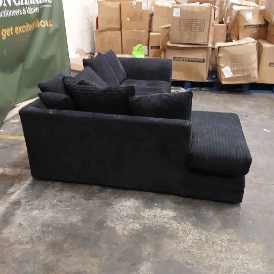 DESIGNER L SHAPED SOFA BLACK CORDUROY FABRIC