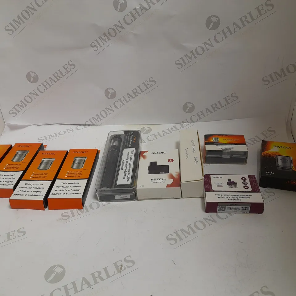 LOT OF APPROXIMATELY 10 E-CIGARETTE RELATED ITEMS TO INCLUDE ASPIRE SPEEDER 200W KIT, ASPIRE SKYSTAR, AND ASPIRE FEEDLINK REVVO KIT ETC.