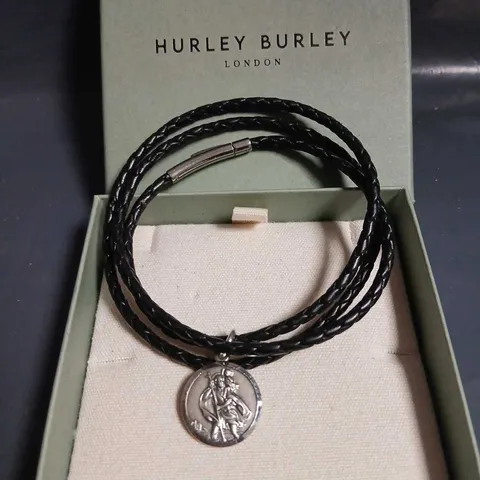HURLEY BURLEY LONDON ROUND PENDANT NECKLACE ON BLACK BRAIDED CORD